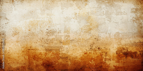 A weathered vintage backdrop featuring a heavily rusted metal surface with an aged brown grunge texture and stained orange paint on a worn antique wall