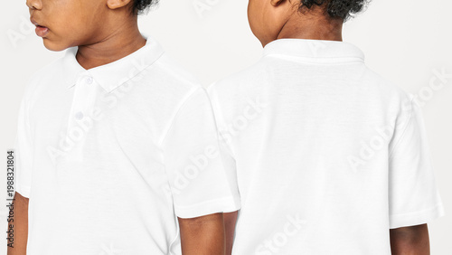 Fotografie Black boy in white collar t shirt png mockup front and back in studio