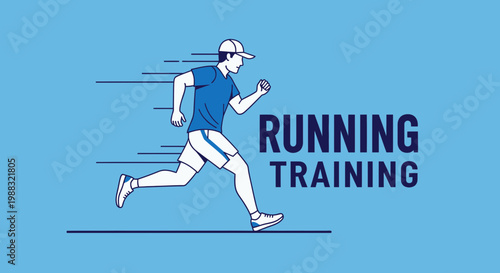 Runner Exercising Outdoors With Motion Lines Graphic and Blue Background Design