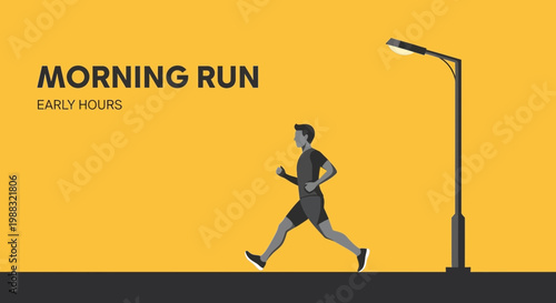 Runner Exercising Outdoors With Street Light In The Morning Workout Silhouette