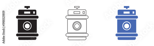 Vector set of oil can and lubricant container icons in black grey and teal