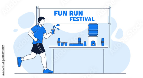 Runner Hydrating During A Fun Run Festival With Water Station And Refreshments Available