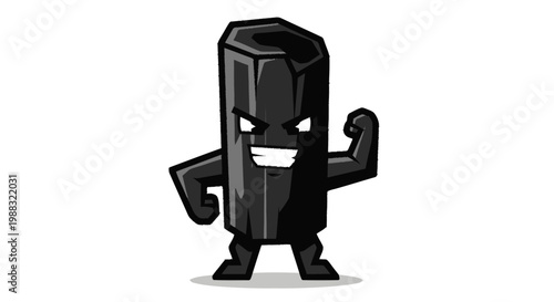 Cartoon character flexing muscles showing strength and power on white backdrop