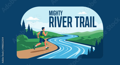 Runner Exploring Mighty River Trail, Following Scenic Pathway Amidst Nature in Delightful