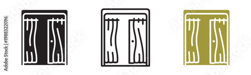 Vector set of wardrobe cabinet and closet icons in black grey and olive green