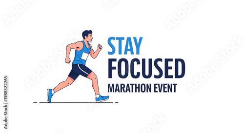 Runner Focused on Marathon Race Promoting Health and Encouraging Endurance Goals