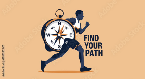 Runner Following a Compass Finding Direction and Purpose for Their Future Goals Achievements