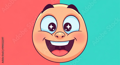 Happy Face Cartoon Character with Sparkle Eyes.