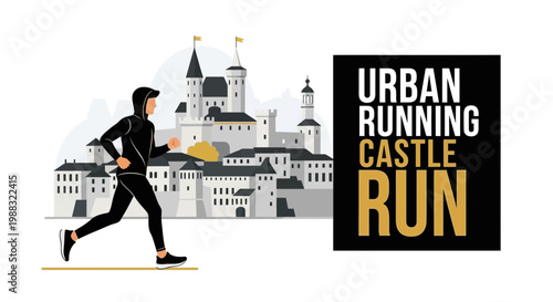 Runner In Black Sportswear With Urban Marathon Background And Inspirational Run Concept