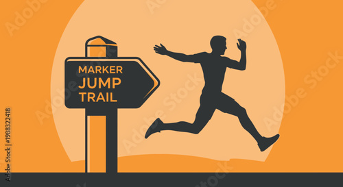 Runner Headed Towards Marker Jump Trail Symbolizing Athleticism and Outdoor Adventure
