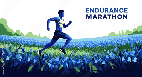 Runner In Blue Flowers Field Endurance Marathon
