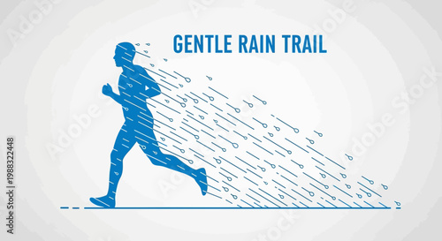 Runner in Blue Silhouette Demonstrating Movement and Trail in a Gentle Rain Setting
