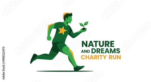 Runner Holding Ecology Symbol Promoting Nature And Dream Charity Activities.