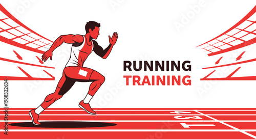 Runner in Full Sprint Training on Track with Stadium Background Sports Vector