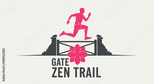 Runner Leaping Over Architectural Element: Gate Zen Trail Sporting Logotype