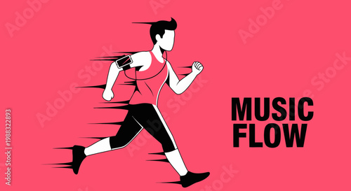 Runner Listening To A Song While Exercising In Front Of A Bright Pink Background