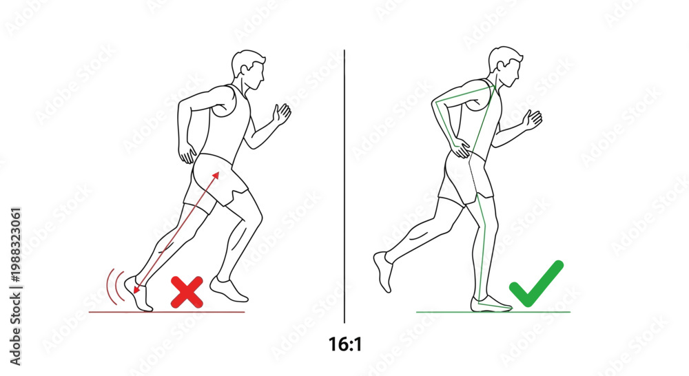 Fototapeta premium Runner Posture: Comparing Correct And Incorrect Form In Animated Diagram