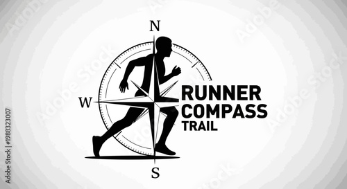 Runner Navigating Compass Course Representing Running, Navigation, Trail and Direction