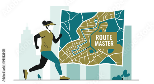 Runner Navigating City Landscape With Route Master Map Demonstrating Navigation and Fitness