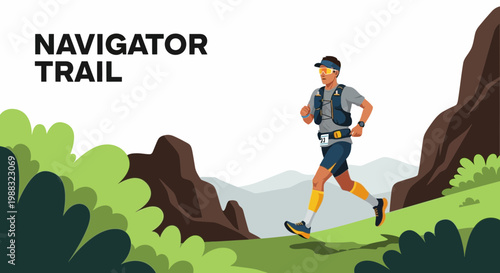 Runner Navigating Trail With Gear Running Along Mountain Landscape for Sports Activity