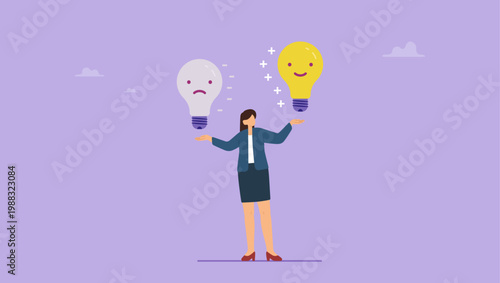 Tableau sur toile Businesswoman with positive and negative vibes around