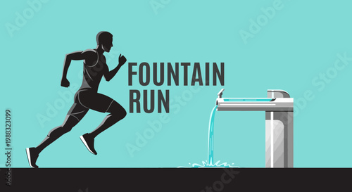 Runner Near Fountain: An Emblem of Hydration and Athleticism in Vibrant Design