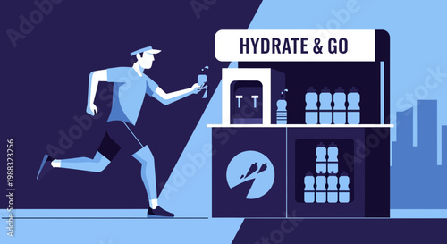 Runner Obtaining Water at Hydration Station for Enhanced Performance and Athletic Endurance