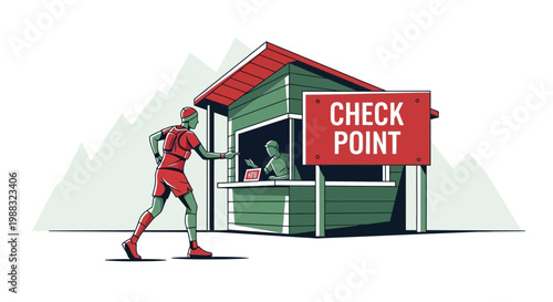 Runner Reaching Checkpoint During Endurance Race With Signage Illustration Design