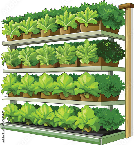 Vertical hydroponic lettuce farm in modern urban greenhouse with natural lighting for Urban Gardening, Great for Commercial Use in Eco-Conscious Branding and Environmental Design