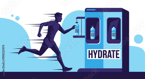 Runner Reaching For Water Bottle From Hydration Station Vector Illustration