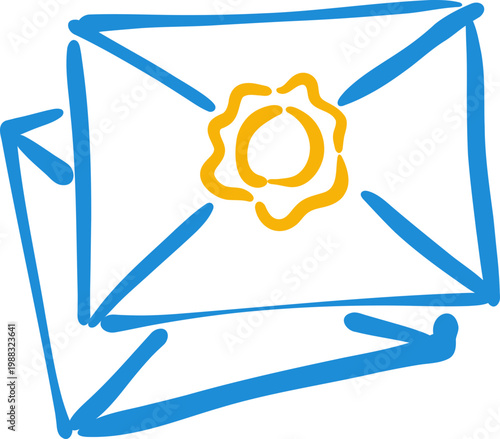 Hand Drawn Envelope With Wax Seal, Vintage Letter Doodle Line Icon