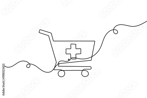 Shopping cart continuous one line drawing minimalist vector illustration
