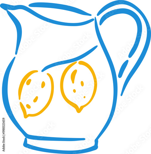Hand Drawn Lemon Pitcher, Fresh Citrus Drink Doodle Line Icon
