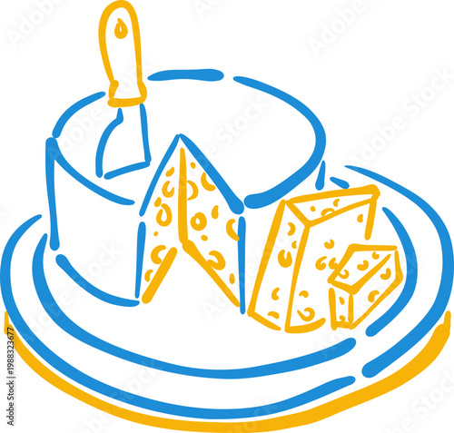 Hand Drawn Cheese Fondue Pot With Bread, Cozy Food Doodle Line Icon