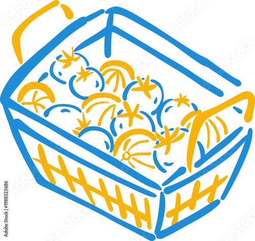 Hand Drawn Crate Of Lemons, Fresh Citrus Fruit Doodle Line Icon