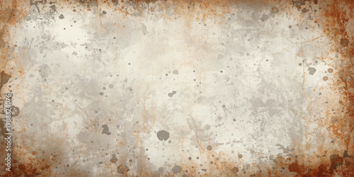 A worn and aged rusty metal plate with a stained grunge texture and brown vintage paper pattern on a rough antique surface