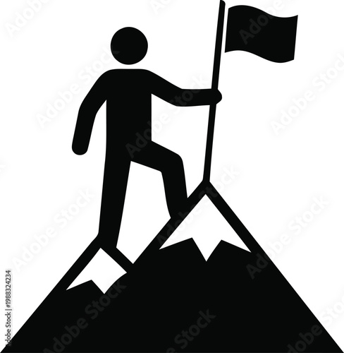 PrintReaching the top of mountain peak silhouetteReaching the top of mountain peak silhouette