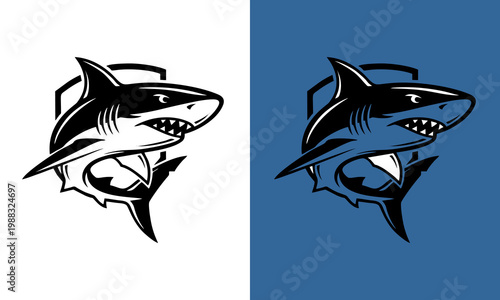 Shark emblem with a crest and anchor, a symbol of power and maritime adventure, perfect for sports teams or branding