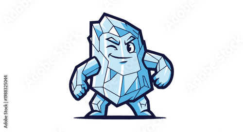 Cartoon character ice cube winking on white background isolated vector design