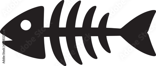 Fish skeleton silhouette icon with head fins and bones visible