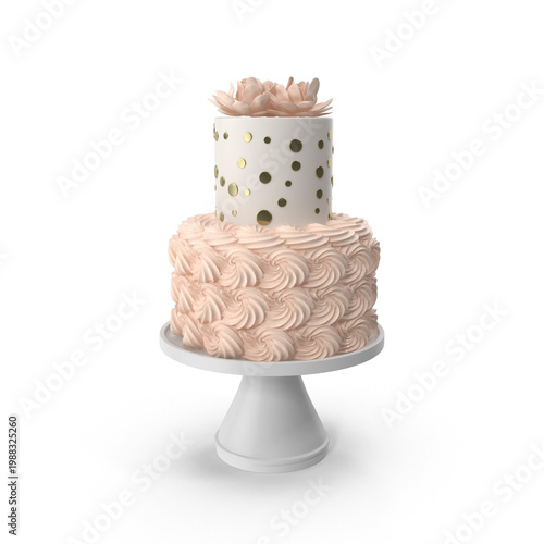 Φωτογραφία Two tier peach rosette cake with gold dots and flowers