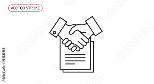 Business handshake agreement on documents vector illustration.