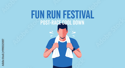 Runner Resting After Finishing Fun Run Festival in Cool Down Phase With a Towel