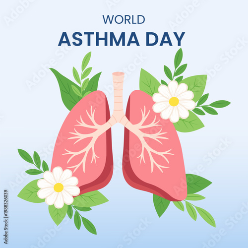 World Asthma Day with Inhaler and Health Prevention Lungs.Social media template. Vector Illustration
