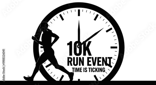 Runner Silhouette Racing Against Time: 10K Run Event Illustration