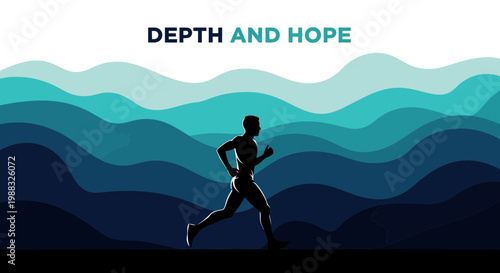 Runner Silhouette With Abstract Background Depicting Hope And Perseverance In The Mountains
