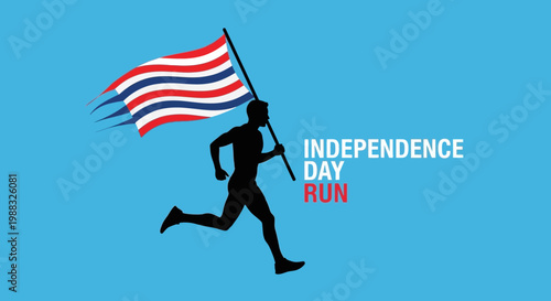 Runner Silhouette With Flag Celebrates Independence Day Run Event