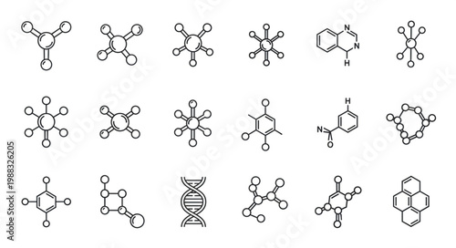 Various Chemical Molecular Structures and DNA Illustration.