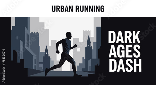 Runner Silhouetted Against City, Dark Ages Dash, Modern Vector Art For Designs