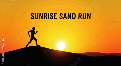 Runner Silhouetted Against A Sunrise While Jogging Over the Sand Dunes